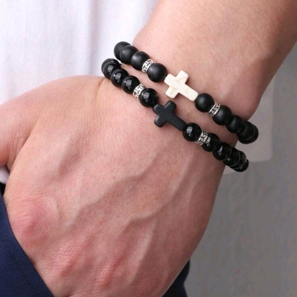 Black and White Beaded Cross Bracelets